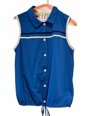 Kinona Blue Sleeveless Golf Top with White and Black Trim SMALL